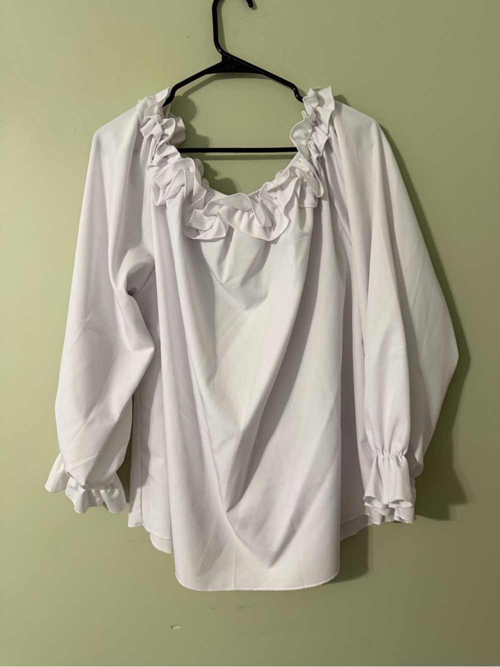 SHEIN White Ruffle Square Neck Long Sleeve Blouse